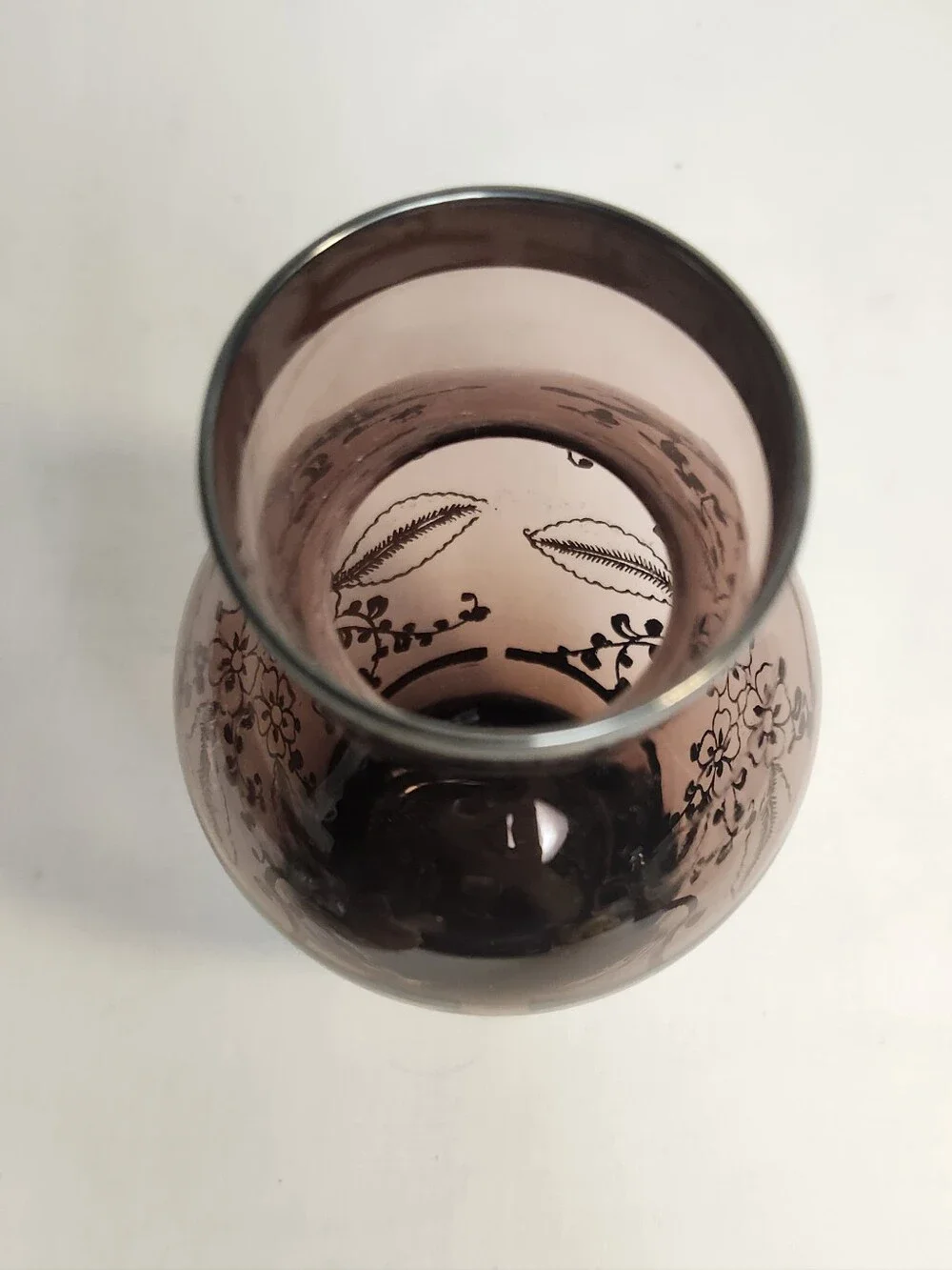Vintaged amethyst vase With Silver Overlay Flower Pattern